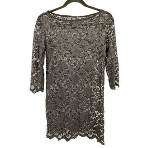 ASOS Black Lace Boat Neck 3/4 Sleeve Sheer Sheath Dress Size 6 NYE Glam Dress Up